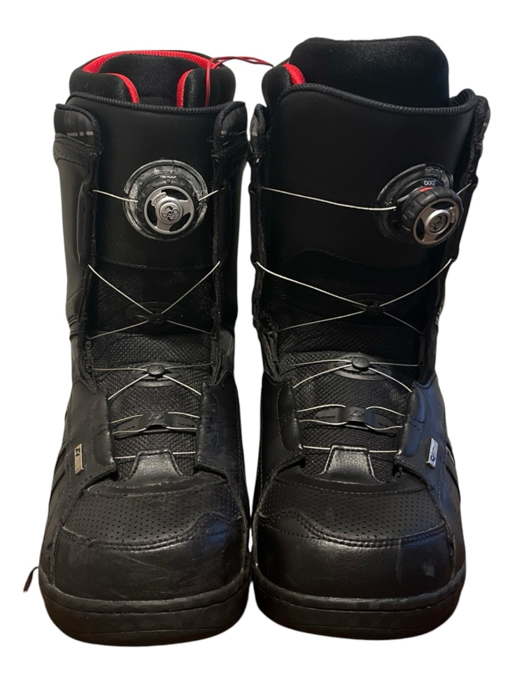 Men's Ride Black Snowboard Boots with Red Liner and Dial Lacing Sz 12
